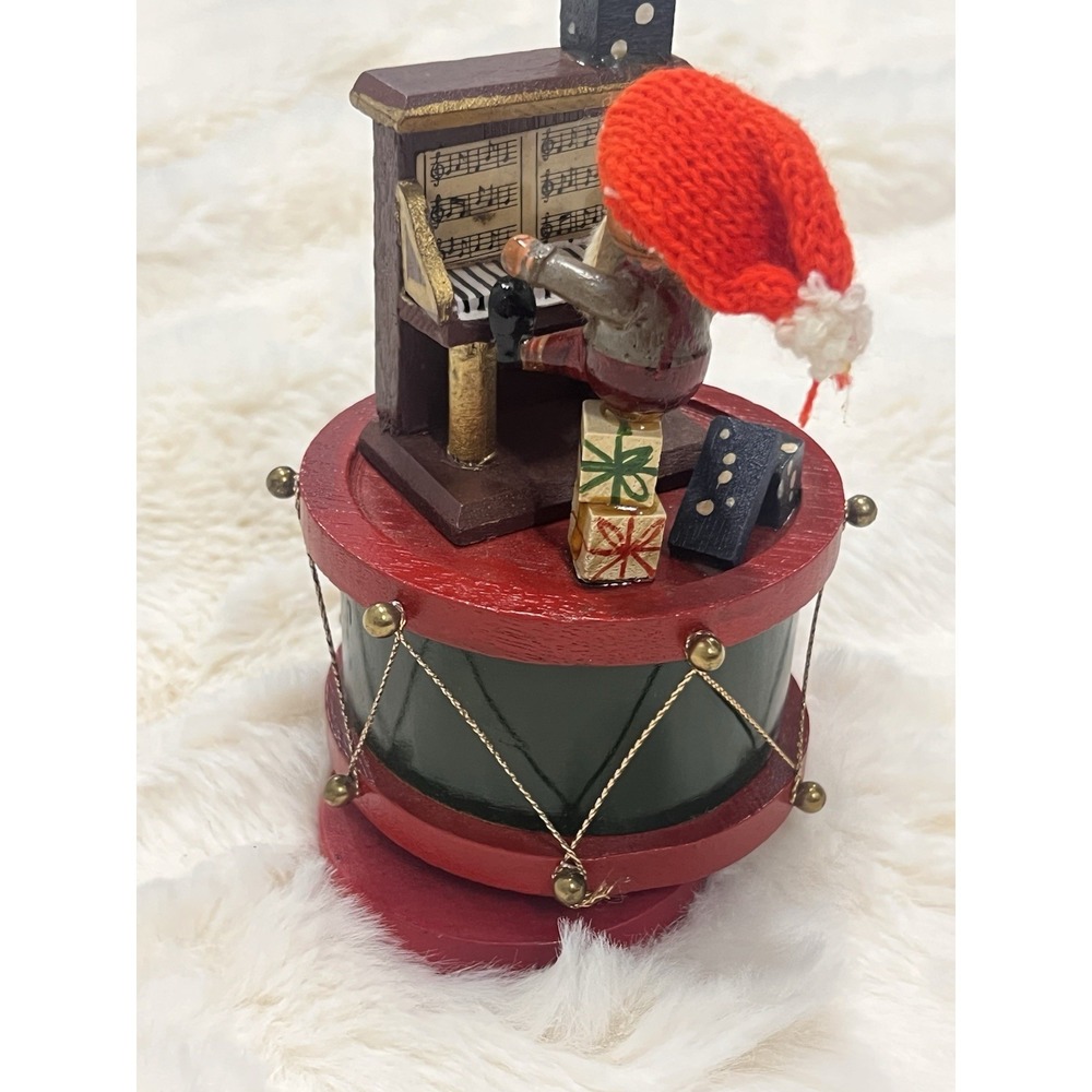 Vtg House of Global Art Wooden Rotating Musical Christmas Tree Drum Elf Piano